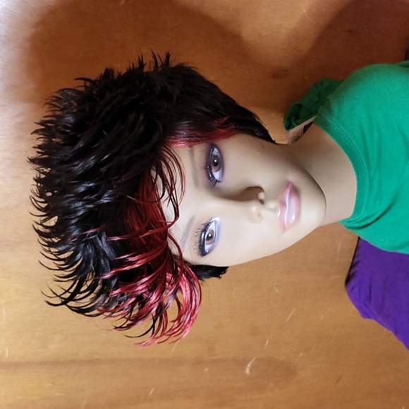 Short Black / Red Spiky Wig - Picture 2 of 6